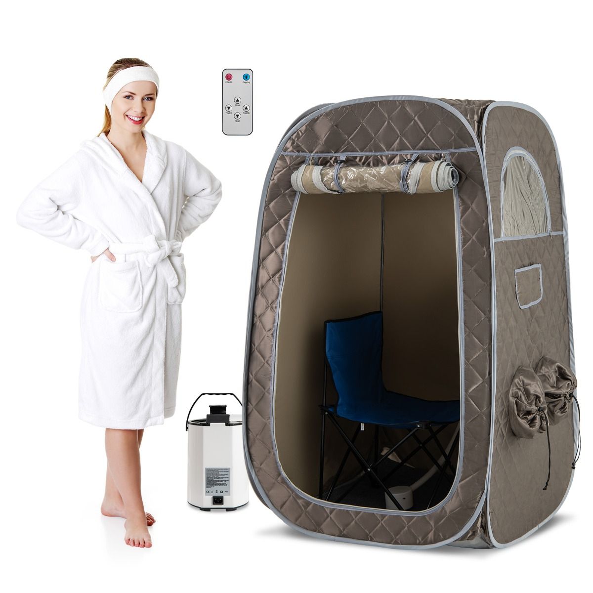 Coast Draagbare Stoomsauna - Thuis sauna voor 1-2 personen - 3 liter stoomgenerator - Grijs 89 x 89 x 149 cm