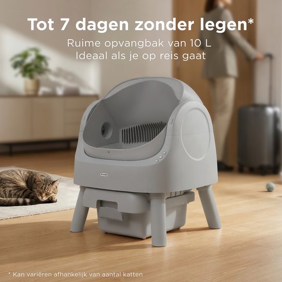 TrevoPet® Automatische Kattenbak - Zelfreinigend & Veilig - Voor Katten tot 12KG - Incl. Mat, 60 Afvalzakjes & Accessoires - 10L Afvalbak - Grijs