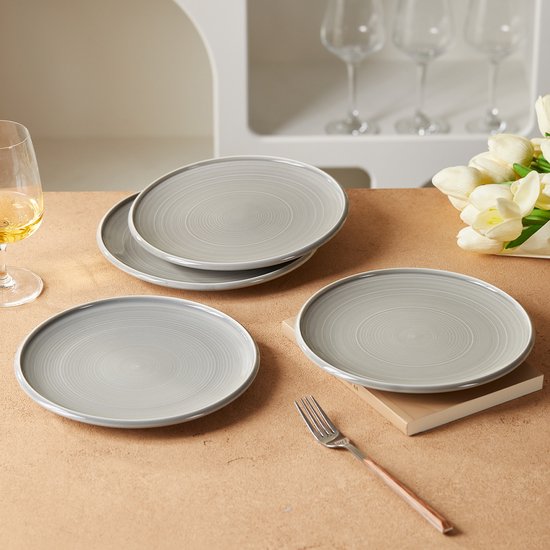 Dinerborden set van 4 (Ø21,8cm / 8,5inch), Bordenset, Ontbijtborden, Dessertborden, serviesset 4 persoons, Geschikt voor restaurants, Horeca, Feest, familiefeesten, banketten en picknicks, Magnetron-vaatwasserbestendig, Keramiek