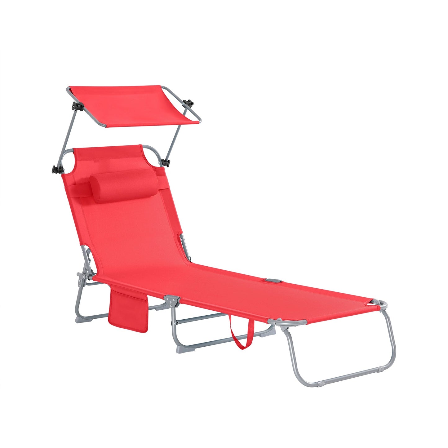 SoBuy Ligstoel Rood – Opvouwbare Tuinligstoel met Verstelbare Luifel en 4 Ligposities – 86 x 40 cm Ingeklapt