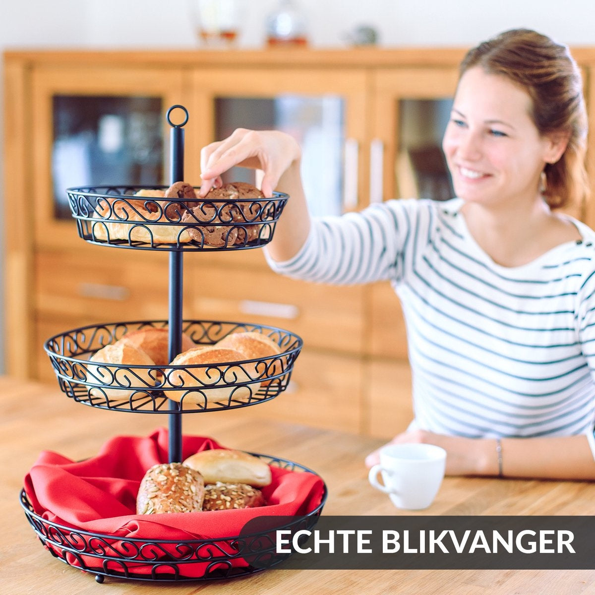 Chefarone Fruit Etagère - Fruitmand – Fruitschaal – Groentemand – Opberger – 3 Laags – Metaal - Zwart