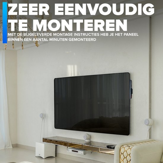 WITTS Elektrische Kachel – Glasdesign met WiFi & Timer – 2000W – 96 x 13 x 46 cm – Zwart