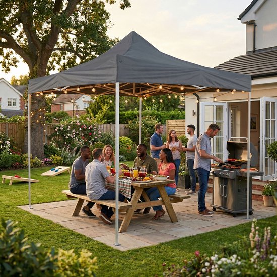 VDD - Partytent - 3 x 3 m - Easy Up Opvouwbaar - Waterdicht - Paviljoen - Inklapbare Tent met Draagtas - Partytent voor Tuin, Feest & Evenementen - Camping - Snelle Opzet - Grijs