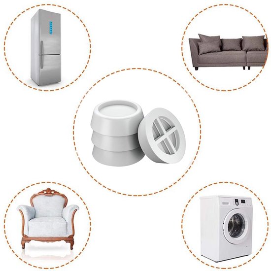 TIKKENS Trillingsdempers Wasmachine/Droogkast - Set van 4 stuks - Trillingsmat - Voetjes Droger - Demper - Anti Vibratie - Antislip Rubber - Wit
