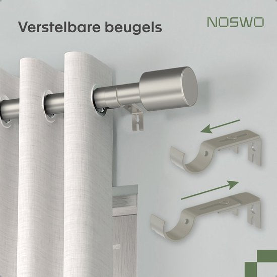 Noswo Gordijnroede - Uitschuifbaar - 183 tot 366 cm - Gordijnstang - Gordijnrails Compleet - Metaal - 300cm - Zilver
