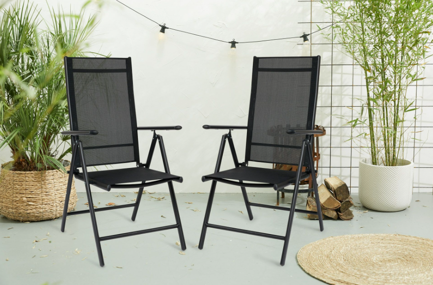 Lifa Garden Set van 2 Aluminium Tuinstoelen – Verstelbaar – max. 120 kg – 69 x 56 x 106 cm – Zwart