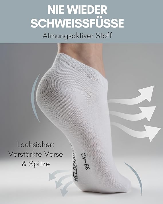 HELDENWERK Sneakersokken dames heren 10 paar I korte sokken met ademend katoen I korte sokken set unisex sportsokken maat 47-50 - Wit