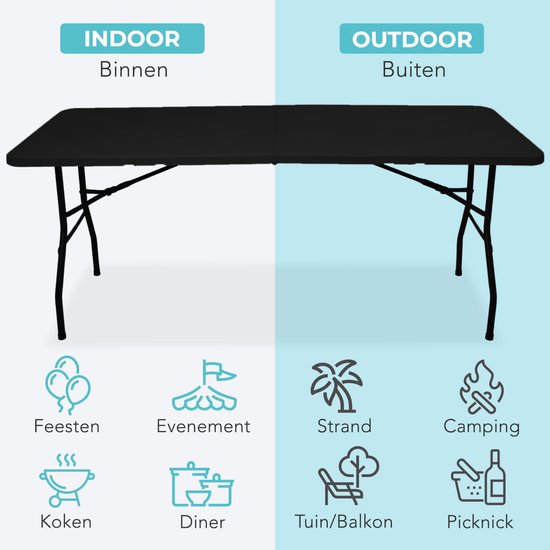 LifeGoods Inklapbare Tafel - 180x70 cm - Campingtafel - Stevige Klaptafel - Weerbestendig - Vouwtafel voor Buiten - Zwart