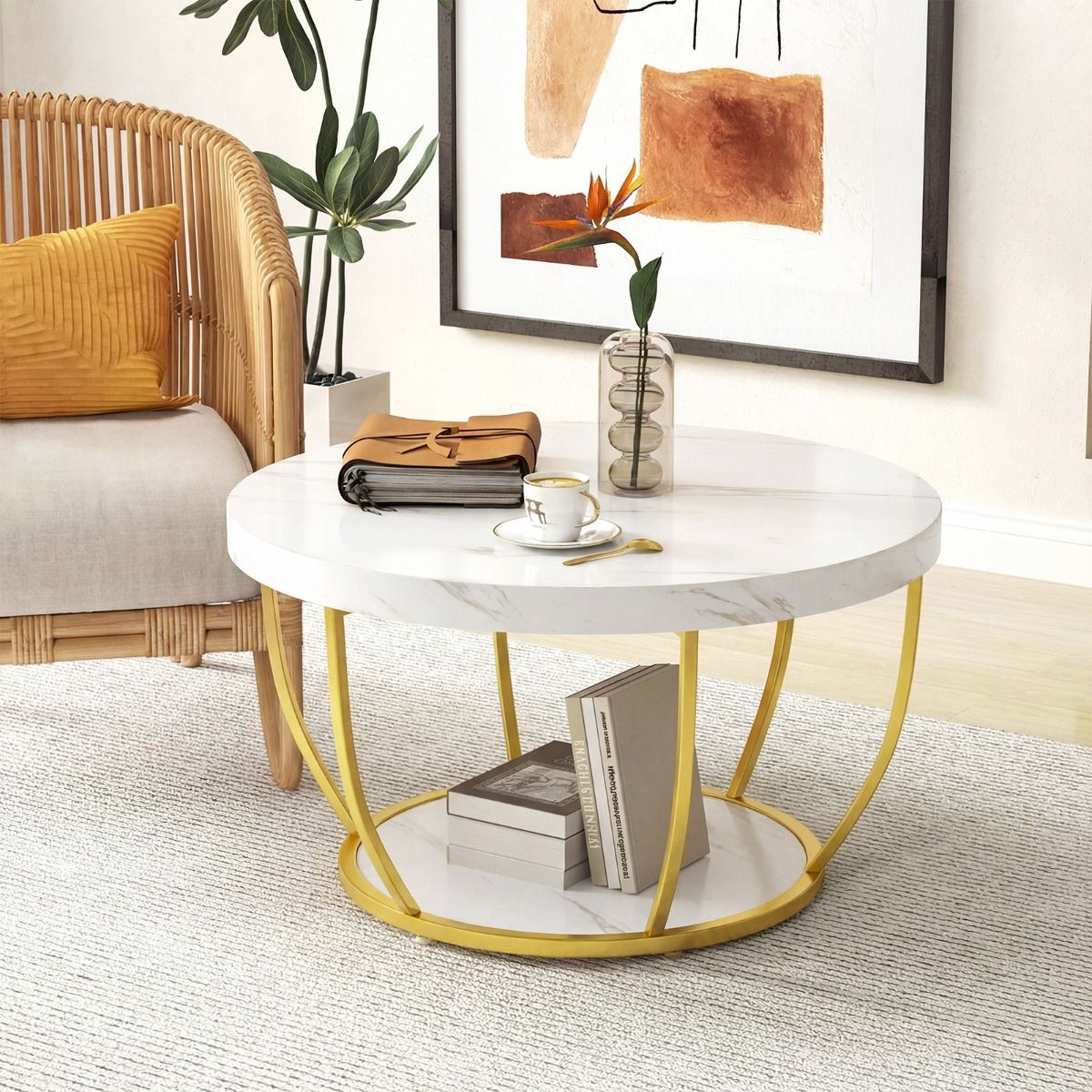 Coast Ronde Salontafel - 2 niveaus - metalen frame - wit - 80 x 45 cm
