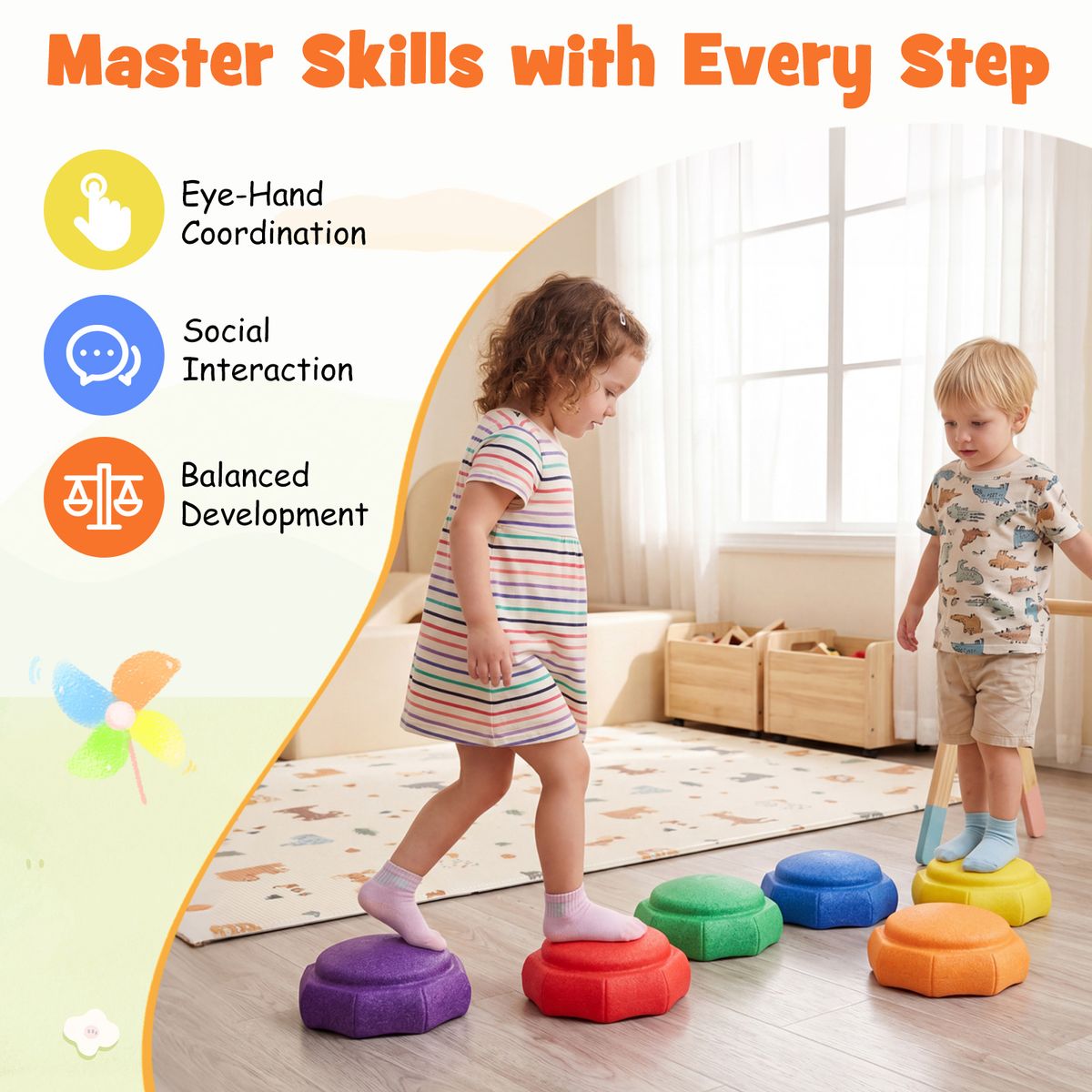Coast Balansstenen voor kinderen - 6-delige set - antislip - stapelbaar - meerkleurig