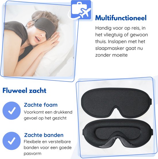 Hilvard - Slaapmasker - Oogmasker - Inclusief Slaap oordopjes - 100% Verduisterend - Verstelbaar - Ergonomisch - Zwart