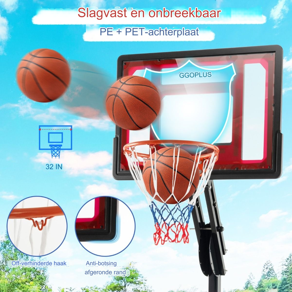 Coast Basketbalring Met Standaard - In Hoogte Verstelbaar - 228-265 cm