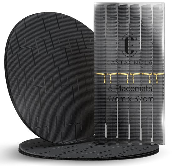 Castagnola Placemats - Placemat van Kunststof - Onderlegger - Onderzetter - Placemats Plastic en PVC - 6 Stuks - Diameter 37cm - Zwart