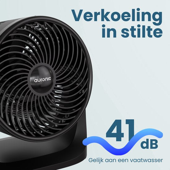 Auronic Tafelventilator - 3 Snelheden - Mini Ventilator - Vloerventilator - Muurmontage mogelijk - 41db - 90° Oscillatie - 7 Meter Luchtstroom - Zwart