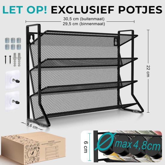 Soothe Kruidenrek Staand en Ophangbaar voor 24 Kruidenpotjes - 4 Lagen - Kruiden Organizer - Kruidenrekken - Kruidenrekje - Zwart