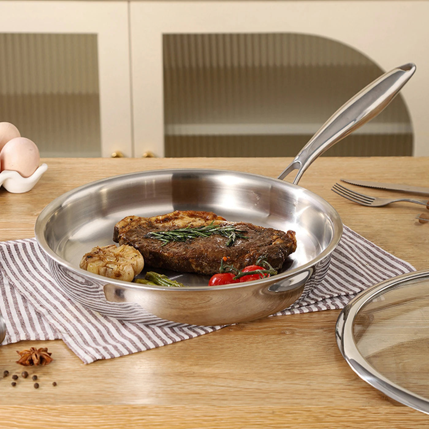 PURECOOK Tri-Ply RVS Koekenpan 28 cm - 304 RVS - Zilver - Geschikt voor Alle Kookplaten