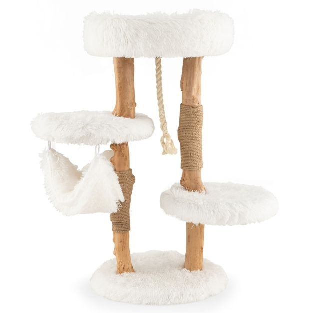 87 cm Houten Kattenboom met Hangmat Verschillende Platforms Kattentoren met Zacht Kussen Ophangbaar Sisaltouw