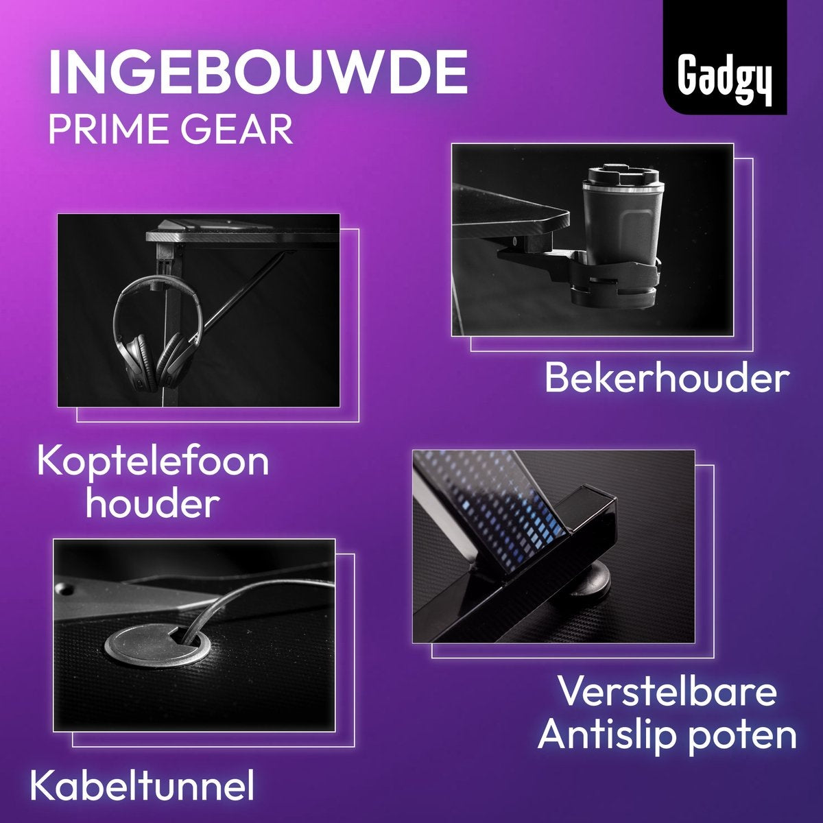 Gadgy Game Bureau Carbon - Gaming Bureau 110 CM Breed - Gaming Desk met Carbon Details - Gaming Tafel met Koptelefoonhouder, bekerhouder & kabeltunnel - Level Up Gamen met Gadgy - Zwart Carbon