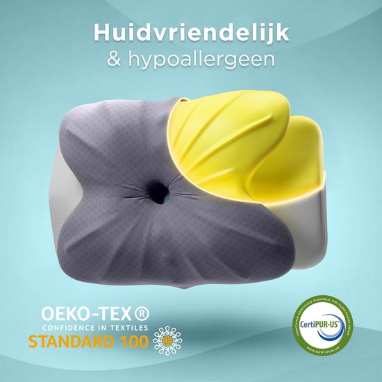 CozySense® Hoofdkussen Traagschuim - Ergonomisch Memory Foam Kussen - Vlinderkussen - Pillow - Afneembare en Wasbare Hoes - Zijslaper, Rug-, & Buikslaper