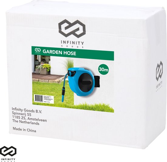 Infinity Goods Wandslangbox - 30 Meter - Slanghouder - Tuinslang Met Haspel - 180° Draaibaar - Automatisch - Slanghaspel