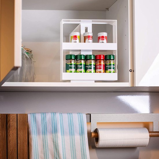UPP Kruidenrek uittrekbaar, praktisch kastinzet, opbergsysteem voor keuken en badkamer, ruimtebesparend nisrek als kastsysteem of direct op het werkblad, kunststof, wit