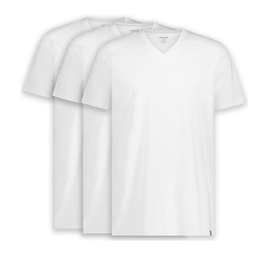3x LebasQ Fit T-Shirt – V-hals Regular Fit – Wit – Maat L – 180 gsm – 95% BCI-katoen