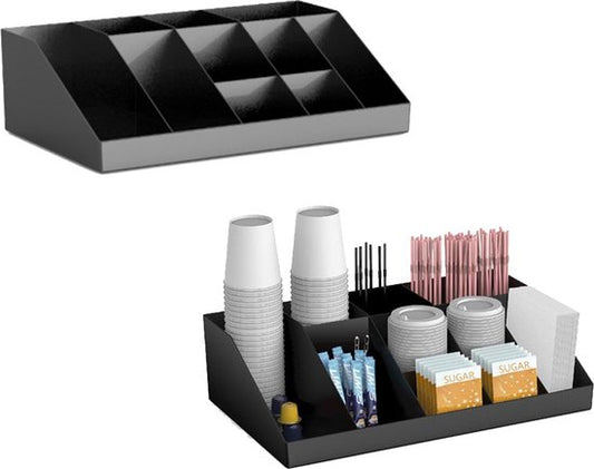 BRASQ CO100 Koffie & Thee Organizer – Ruime Opbergdoos met 10 Vakken – Thee Organizer - Koffie Station – Zwart