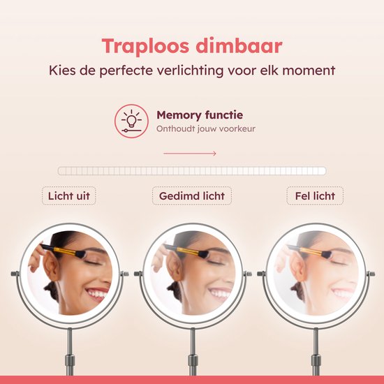 Fraay® Make Up Spiegel met LED Verlichting - 10x Vergroting - Vergrootspiegel met Licht - Oplaadbaar - Scheerspiegel - Badkamerspiegel - Nikkel