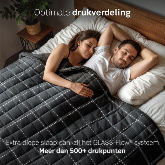 CozySense® Verzwaringsdeken 13 kg - 2-persoons - Weighted Blanket - Zwaartedeken - GLASS-Flow® Drukverdeling - Verzwaarde Deken - Flanelfluweel & Sherpa - Zwart
