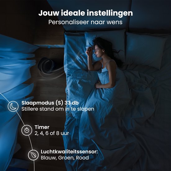 Auronic Luchtreiniger Fresh Pro - Met HEPA 13-filter - 300 m³/u - 65 m² - Koolstoffilter - 3 Standen - Air Purifier - Zwart