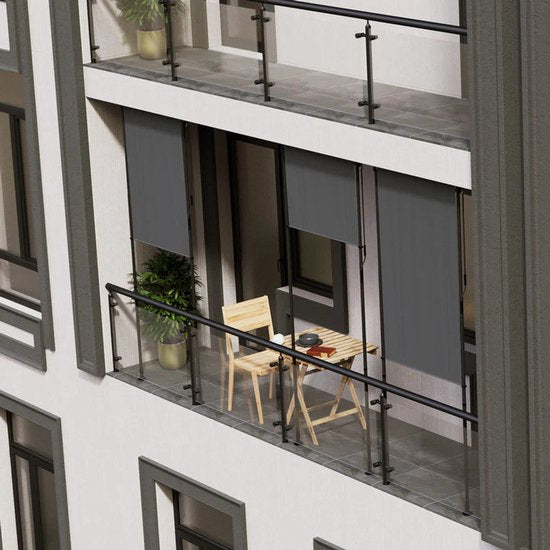 Juskys Verticaal Zonnescherm Barbados – Voorzien Van Klembevestiging Zonder Boren En In Hoogte Verstelbare Elementen En Pu-gecoate Stof – Voor Balkon En Terras – Grijs Aluminium En Staal – 100 x 310 cm