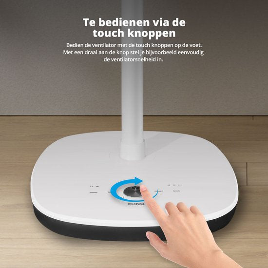 FlinQ Statiefventilator -  Stil  met 90° Draaibeweging - Bedienen met App of Afstandsbediening - Wit