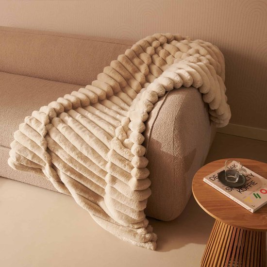 Duux Yentl Gestreept Elektrisch Warmtedeken 200x200 cm – 9 standen – Beige