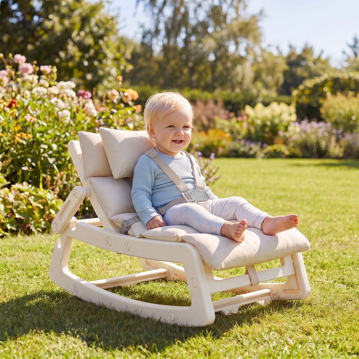 Coast 2-in-1 schommelstoel voor kinderen - verstelbare rugleuning - wasbaar zitkussen - beige