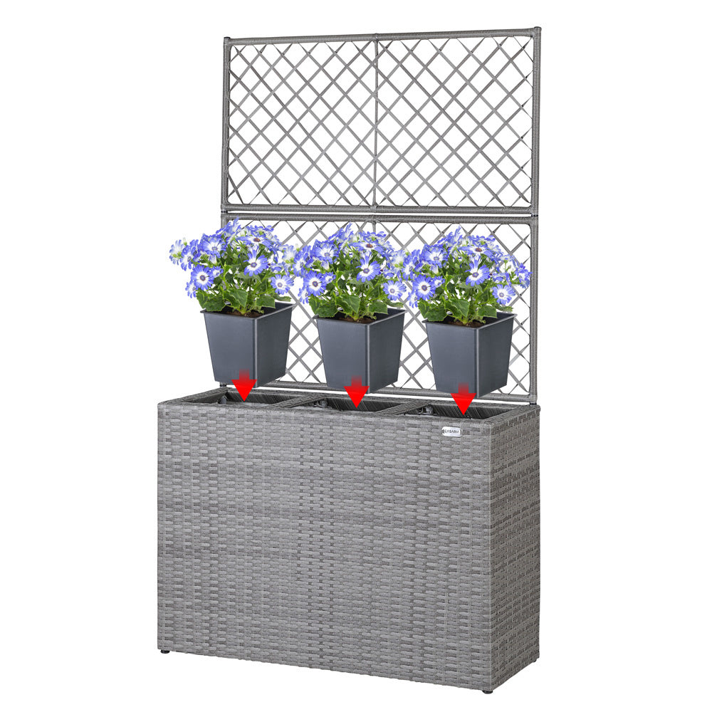 Casaria Polyrattan bloembak met hekwerk Grijs