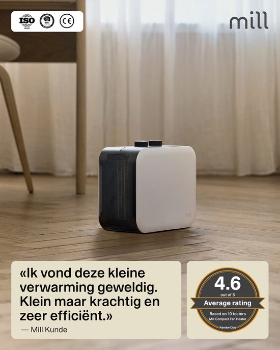 Mill - CUS1800MECW - design ventilatiekachel - 2 standen - tot 30m2 - wit - 5 jaar garantie