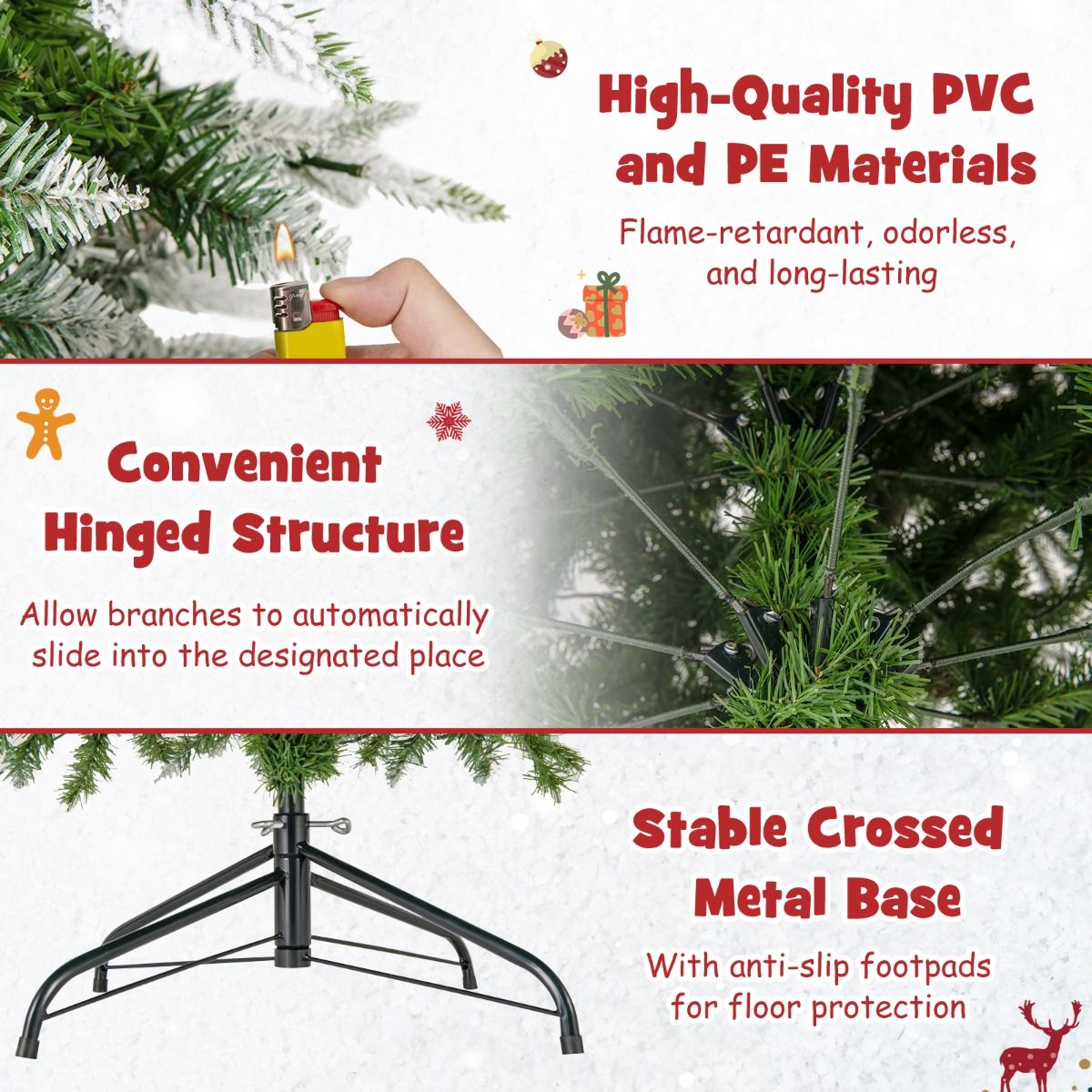 Coast Kunstkerstboom 225 cm Groen/Wit – Voorverlicht met Warmwitte LED – Scharnierconstructie – 913 Takken – Met Sneeuw en Dennenappels