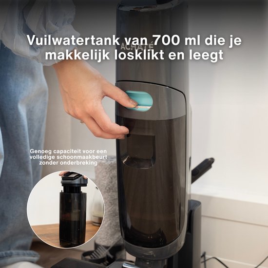 Achaté Dweilstofzuiger – 3-in-1 Steelstofzuiger met Dweilfunctie – Nat & Droog Vloerreiniger – Draadloos 55 min – Zelfreinigend – Voor streeploos schone vloeren