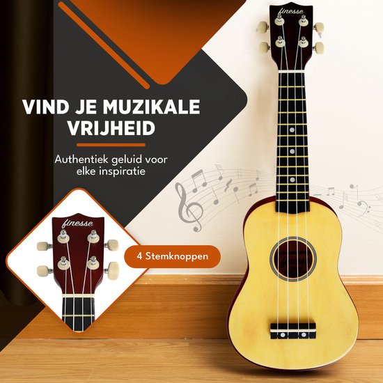 Finesse Ukelele - Starterset - 21" - Ukulele - Speelgoed Gitaar - Kind - Muziekinstrument - Houtkleurig