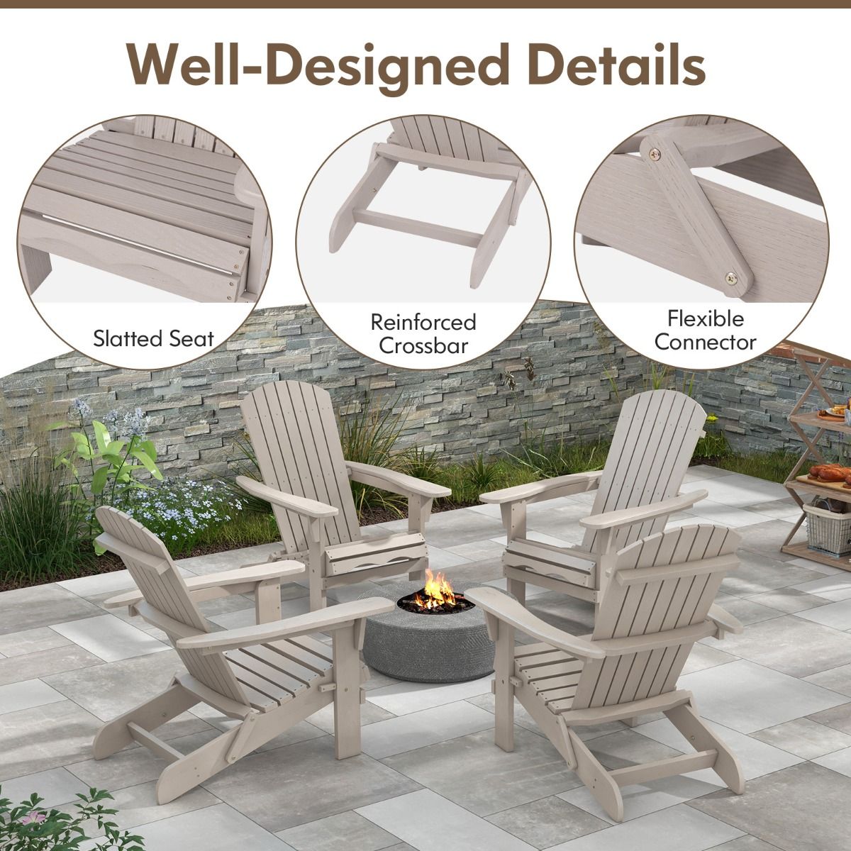 Coast Opvouwbare Adirondack Stoelen - set van 2 - ergonomisch en robuust - grijs