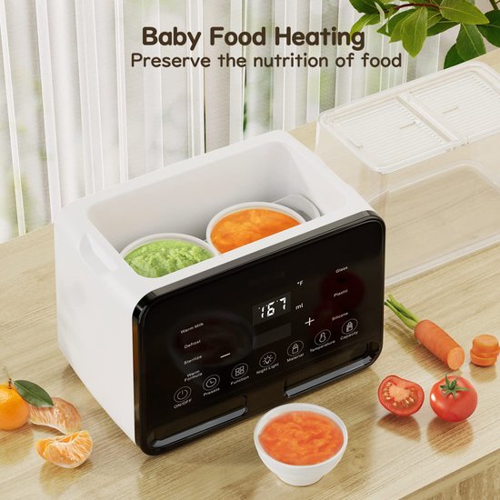 Fuegobird Dubbele Flesverwarming - Digitale Display Temperatuur - Opwarmen van Zuigelingenvoeding/Moedermelk/babyvoedsel - Snel Opwarmen - Stoomsterilisatie - Warmhouden en Ontdooien - Past op 2 Flessen - Zwart wit