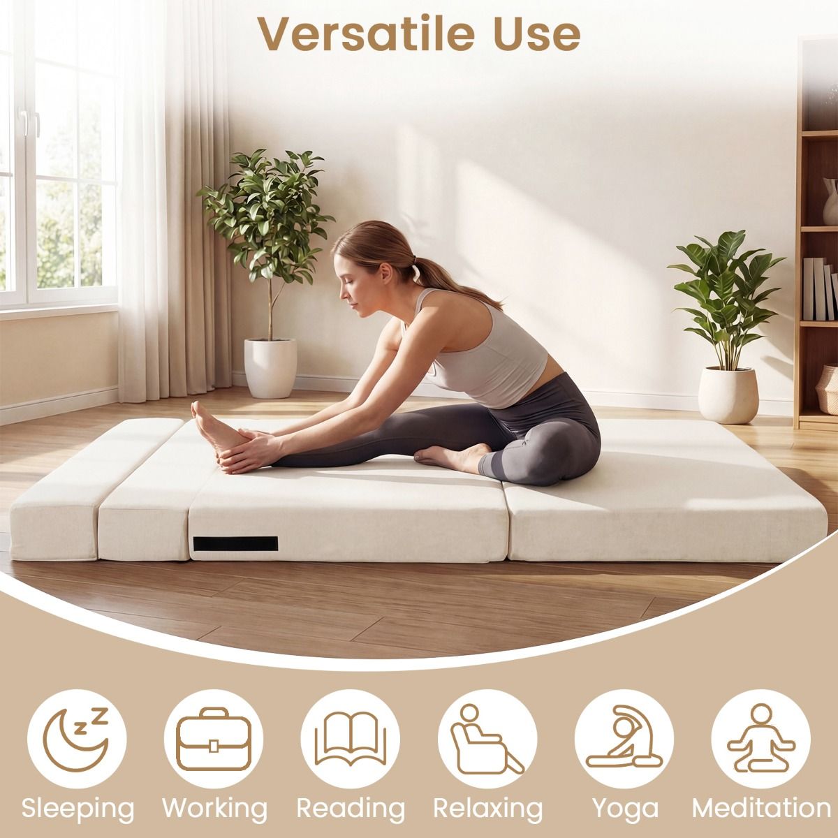 Coast Slaapbank 3-in-1 - opvouwbare ligstoel - chenille bekleding - beige/grijs