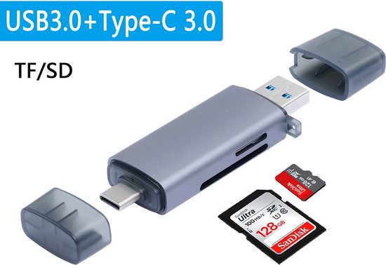 Garpex® SD Kaart lezer USB C - Card Reader USB 3.0 - Kaartlezer SD kaart - Geheugenkaartlezer - Micro SD kaartlezer - USB kaartlezer - Aluminium
