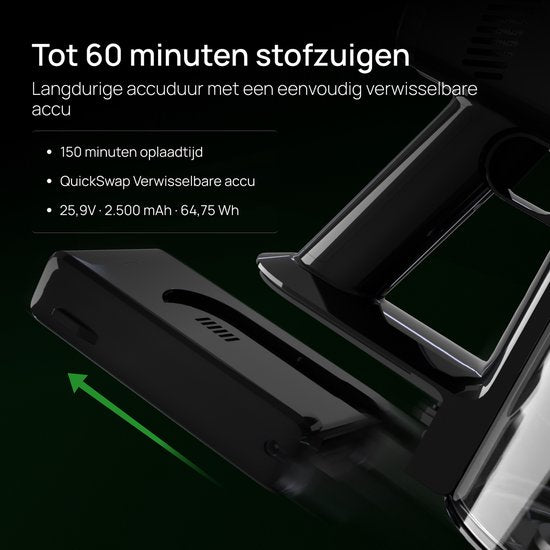 Skrub Steelstofzuiger Draadloos 500W - 60 Min - 32kPa - HEPA H13 - Kruimeldief - Snoerloze Stofzuiger zonder zak
