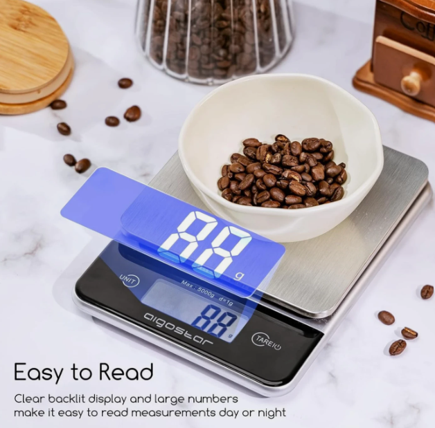 Aigostar Digitale Keukenweegschaal - Grijs - RVS - 5kg/1g, LCD