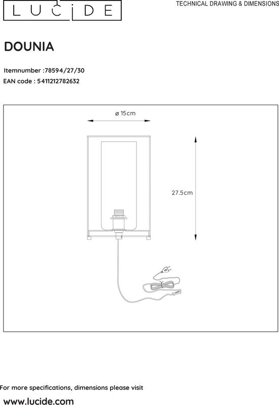 Lucide DOUNIA Tafellamp - Ø 15 cm - E27 - Zwart