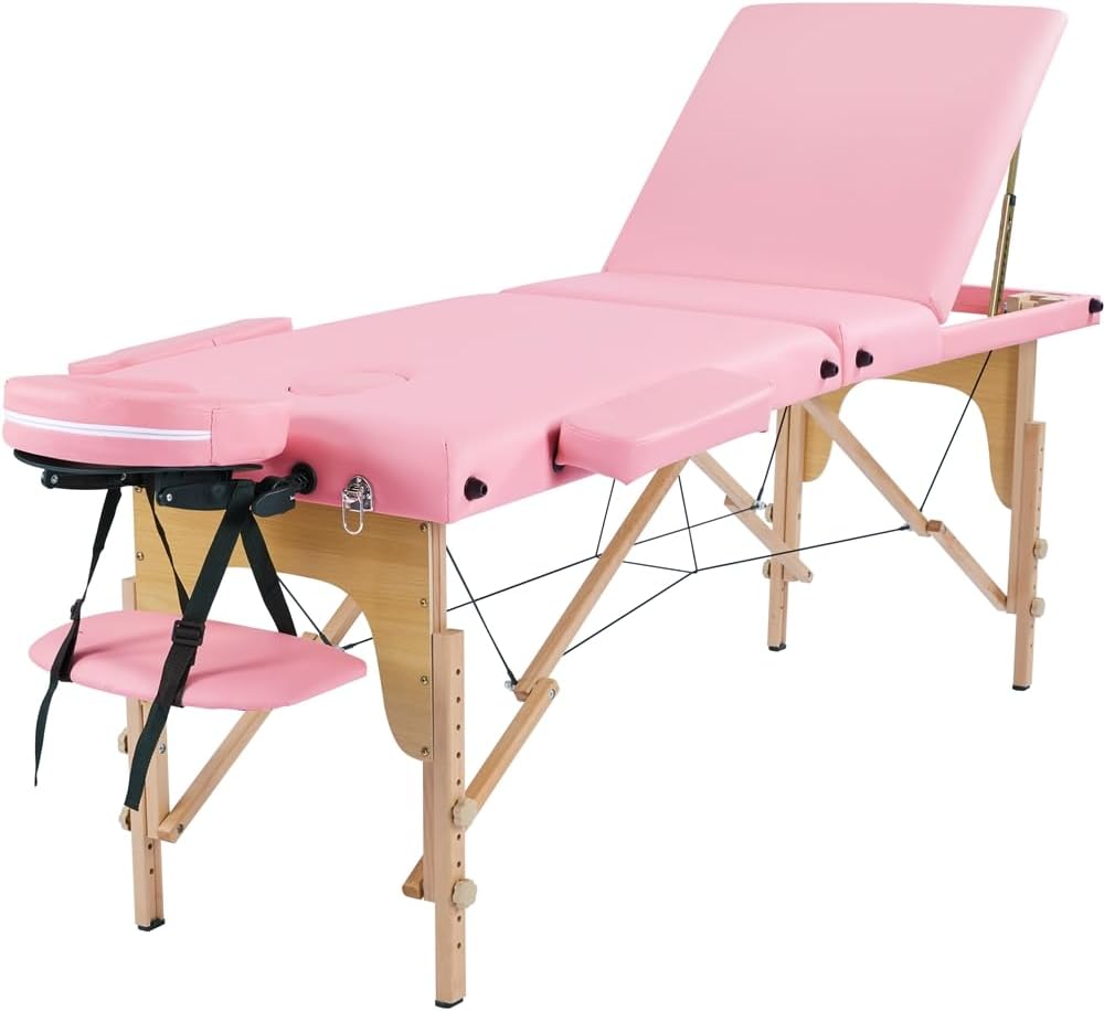 Yaheetech Massagetafel met 3 zones - Inklapbaar - 213 × 80 cm - Lichtroze