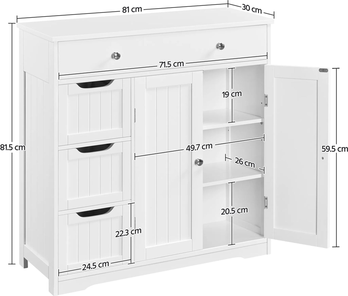 Yaheetech Badkamerkast Met 4 Lades En 1 Kastdeur – Voorzien Van Verstelbare Plank En Anti-kantelset En Waterafstotende Coating – Voor Badkamer En Woonkamer – Wit Mdf – 81 x 30 x 81,5 cm