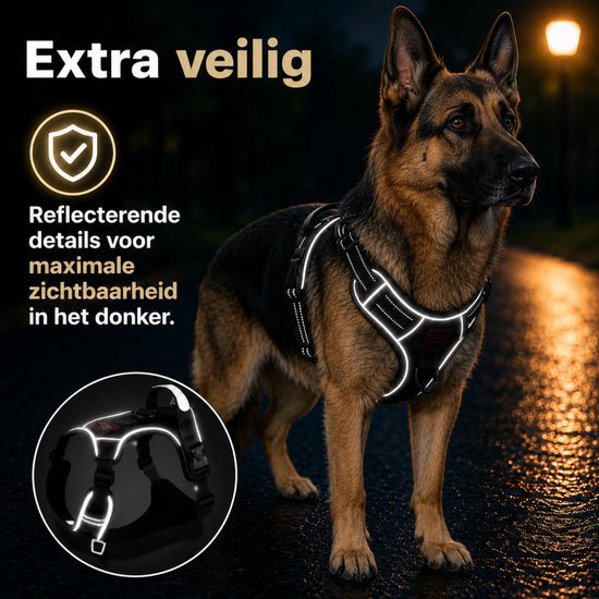 By Cee Cee Hondentuigje Hondenharnas - Anti Trek Tuig - Y Tuig Hond – Reflecterend Honden Tuigje – Zwart – Maat XL