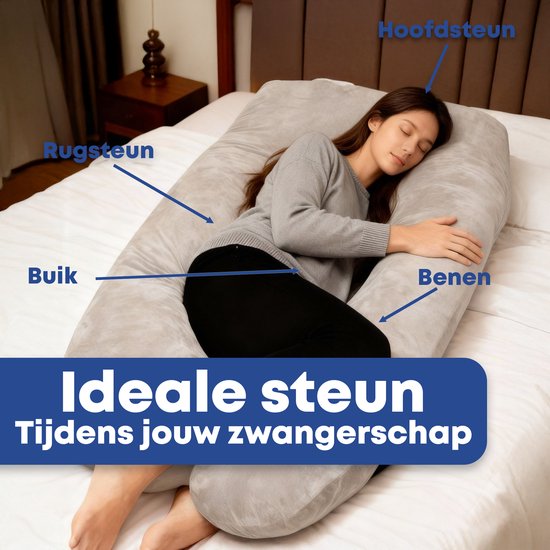 Earkings zwangerschapskussen hoes - 140 x 80 cm - U-vorm - lichtgrijs - wasbaar